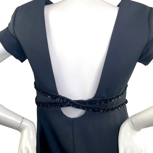 Liz Claiborne Night Classic Romantic Low Back MIDI High Waist Black Dress 10 - Picture 2 of 16